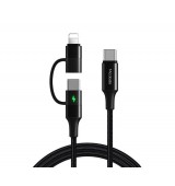 60W PD 2in1 Nylon Cable Type-C to Type-C + Lightning