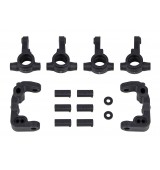 RC10B6.4 -1mm plast. náboje kol a před. držáky nábojů říz. včetně vložek, Carbon 2+2+2 ks.
